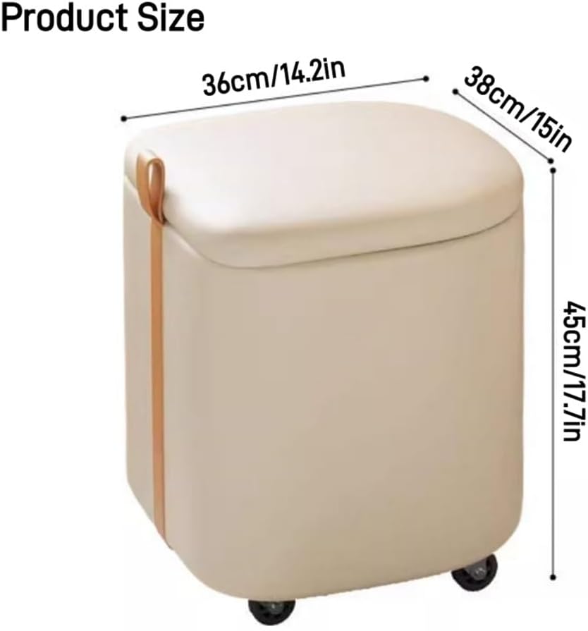 Rolling Round Leather Storage Ottoman
