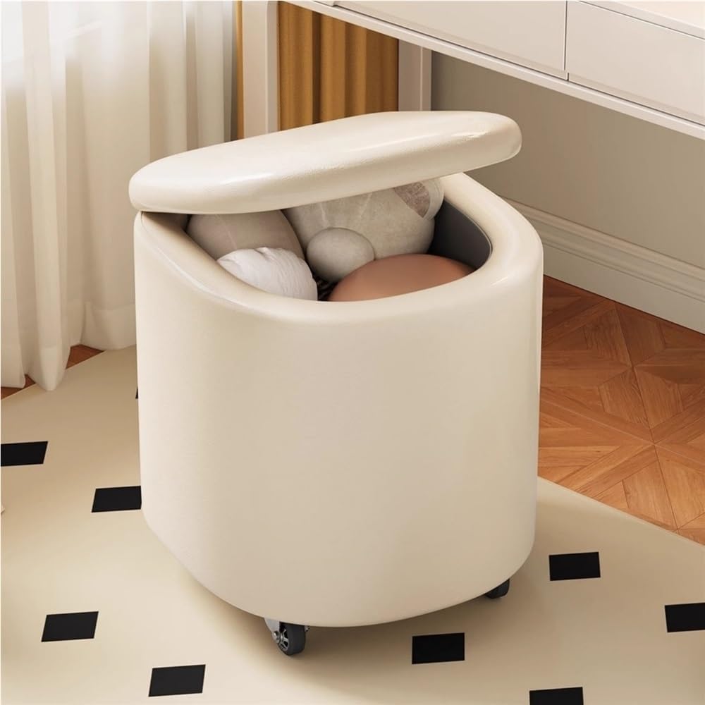 Rolling Round Leather Storage Ottoman
