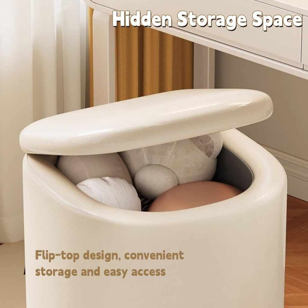 Rolling Round Leather Storage Ottoman
