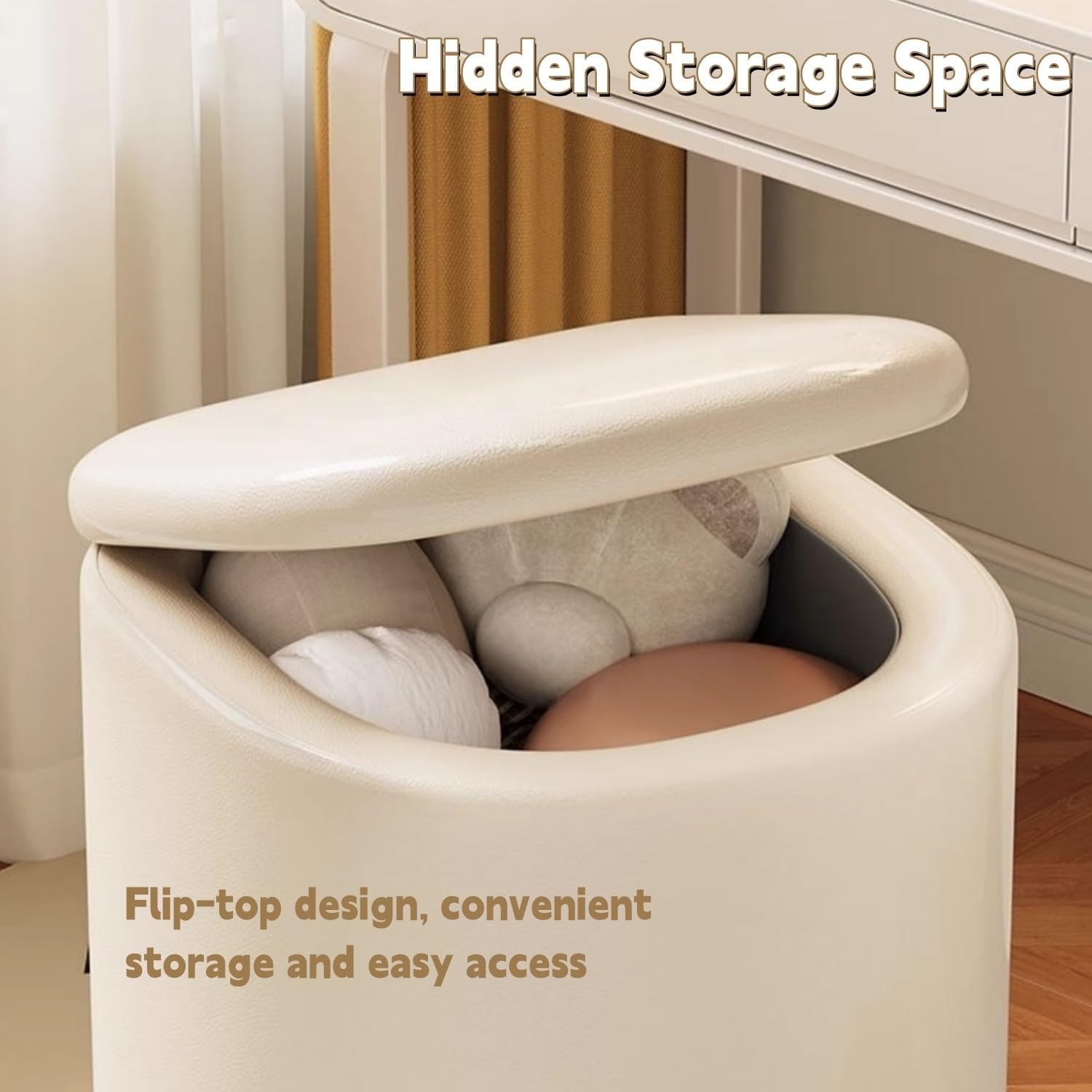 Rolling Round Leather Storage Ottoman