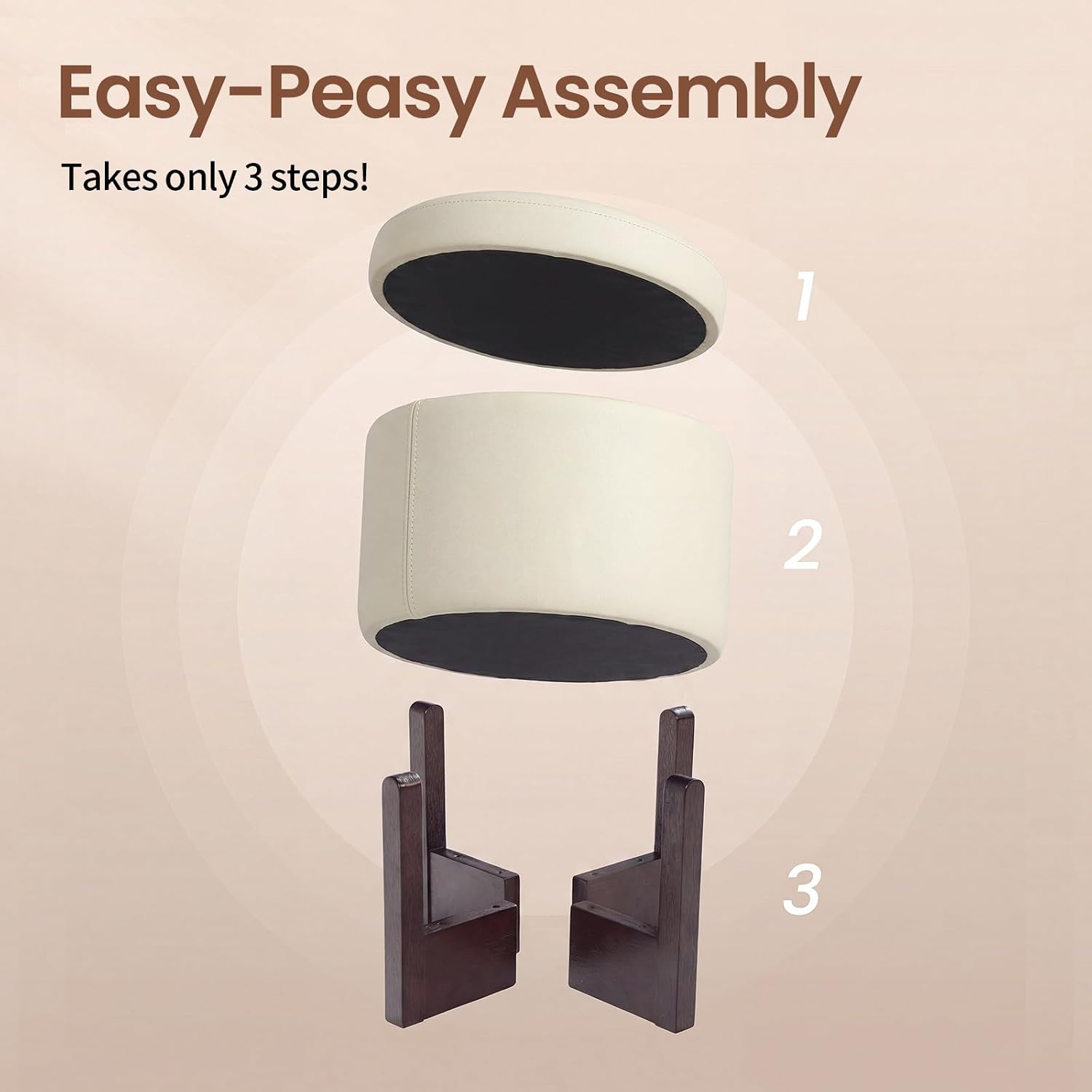 Wood Leg Round Leather Storage Ottoman