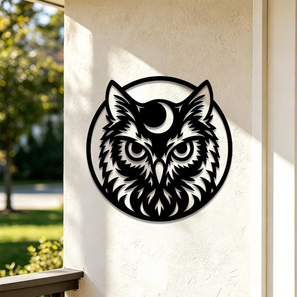 Rustic Owl Moon Iron Wall Hanging Decor