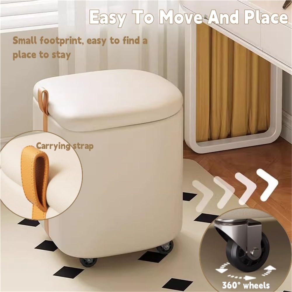Rolling Round Leather Storage Ottoman