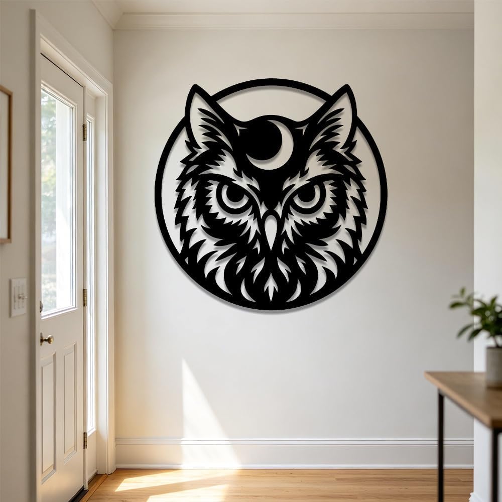 Rustic Owl Moon Iron Wall Hanging Decor
