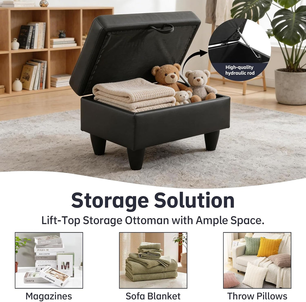 Rectangular Leather Padded Storage Ottoman