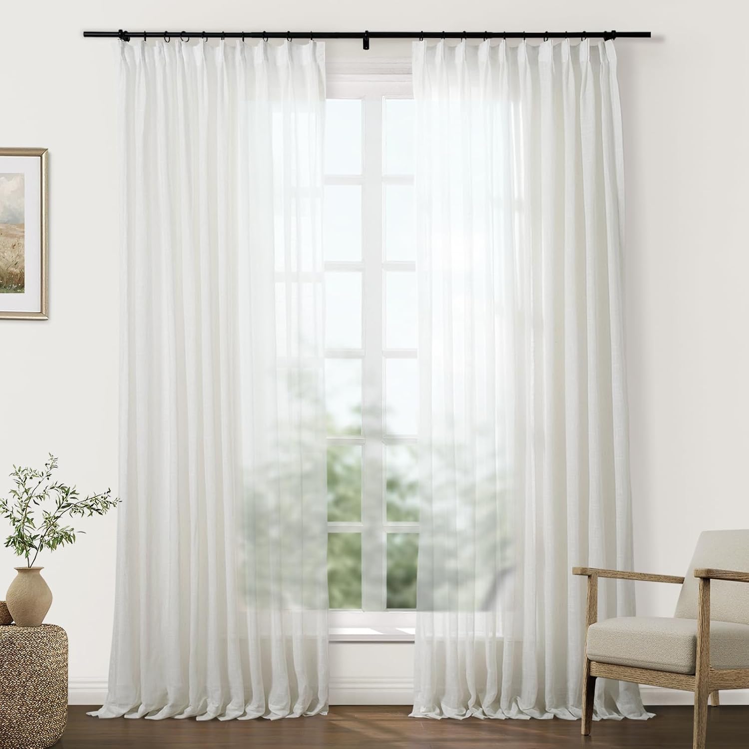 Linen Textured Pinch Pleat Sheer Curtains