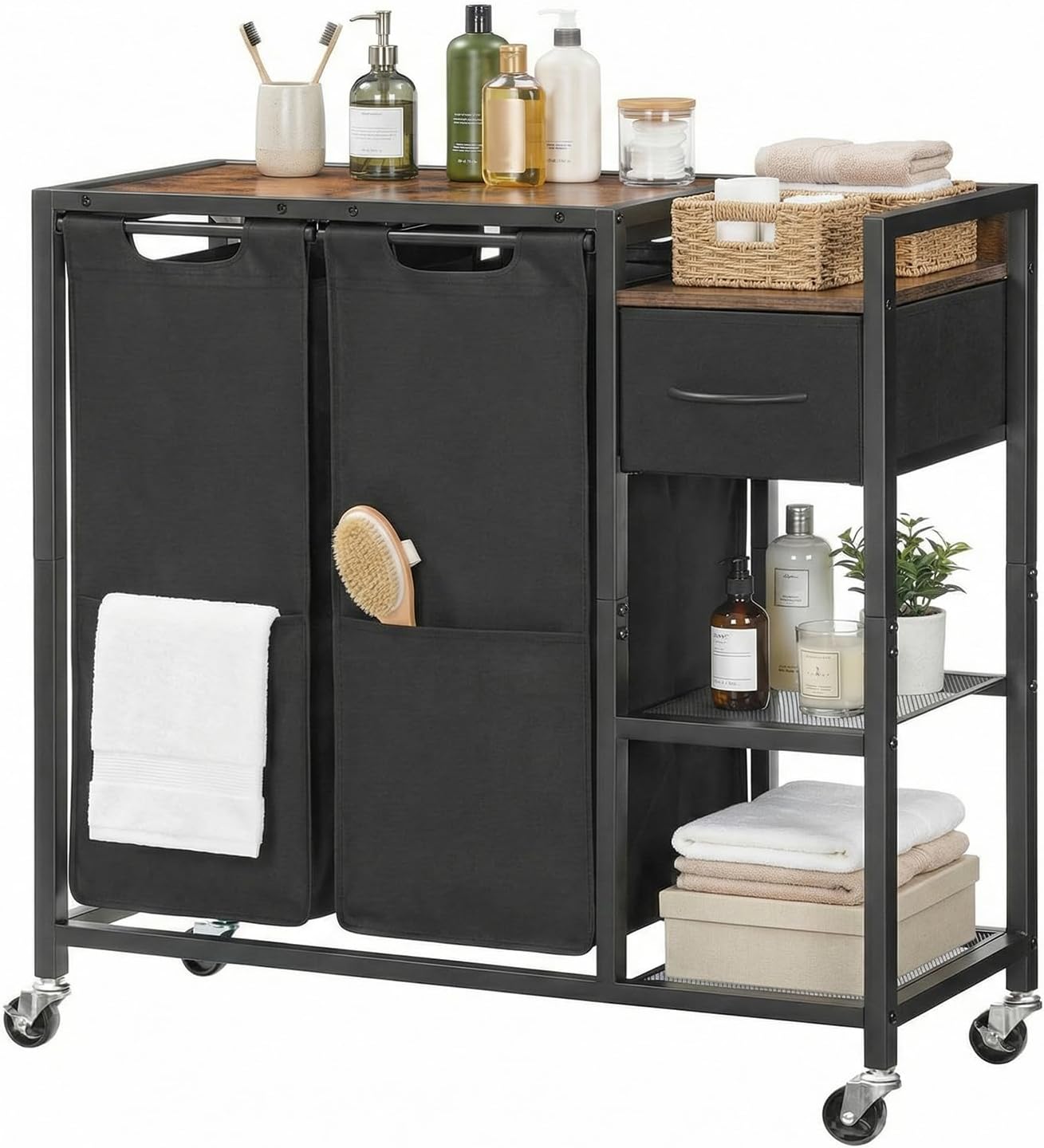 Rolling Two Compartment Laundry Sorter Cart