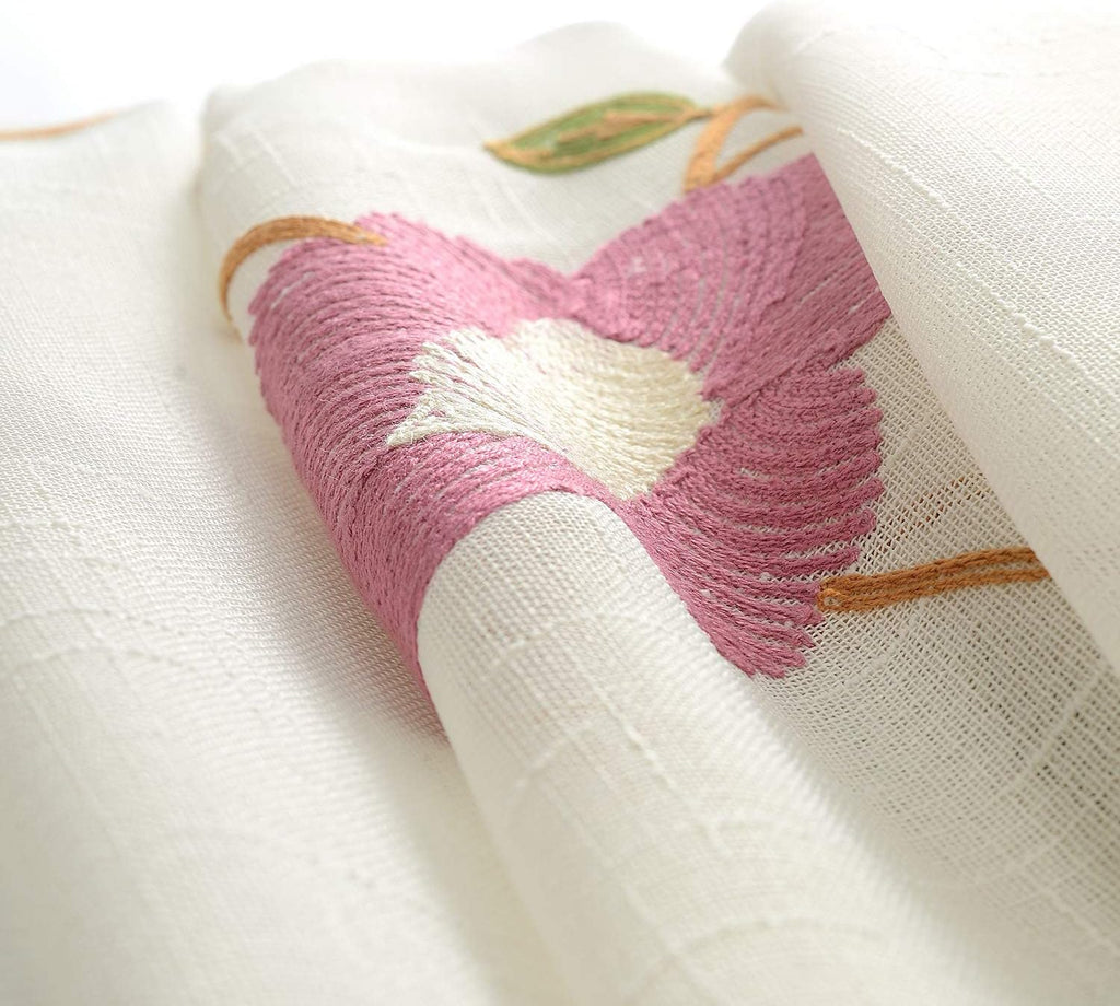 Floral Embroidered Pink Sheer Curtain Panels