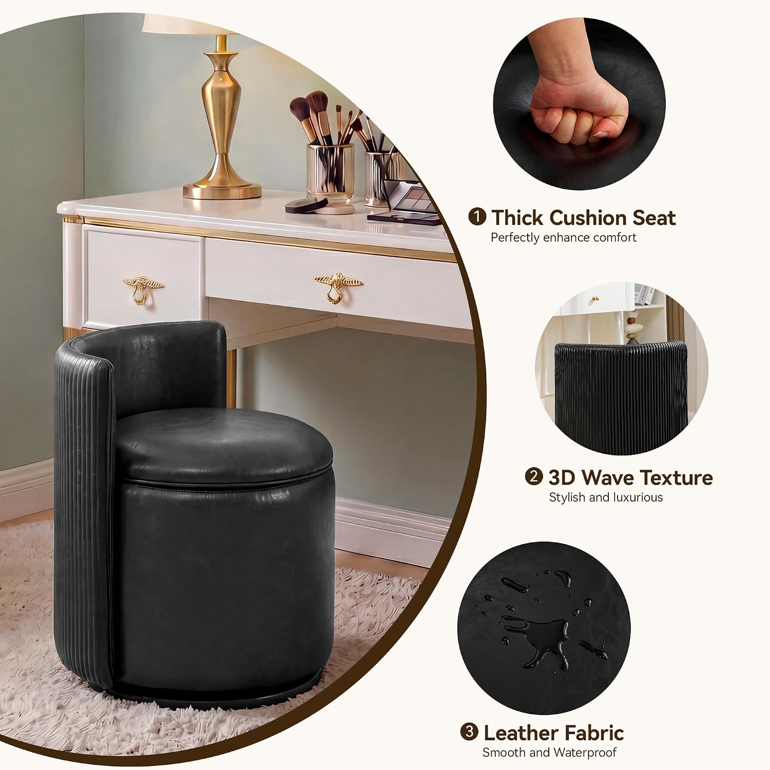 Swivel Backrest Leather Makeup Vanity Chair
