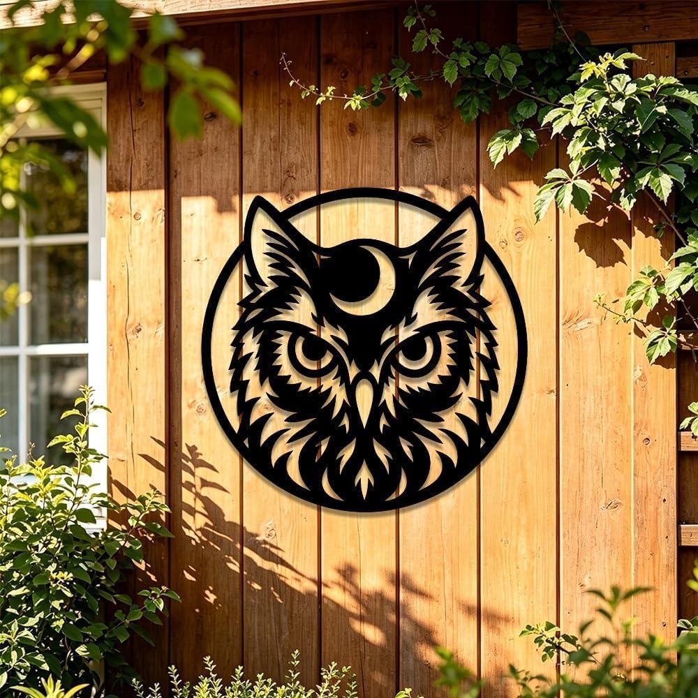 Rustic Owl Moon Iron Wall Hanging Decor