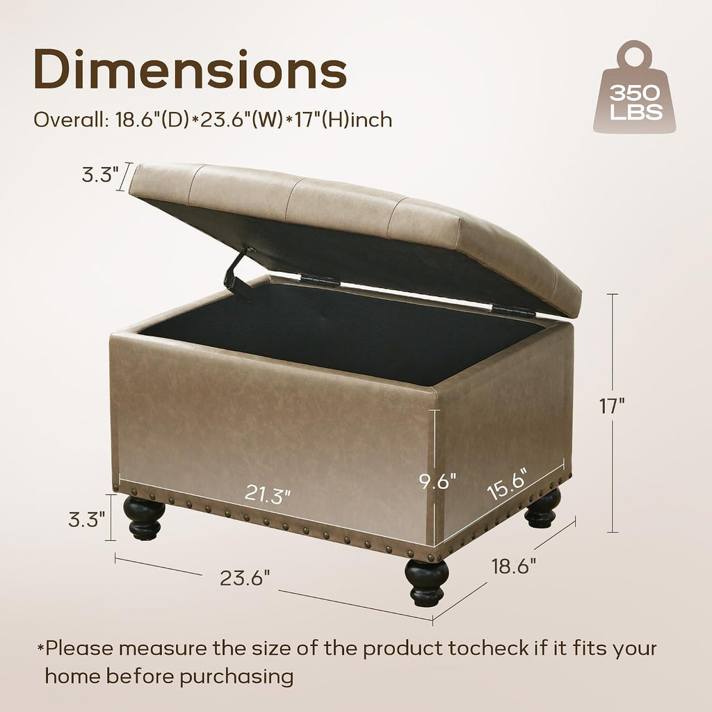 Tufted Rectangular Leather Storage Ottoman