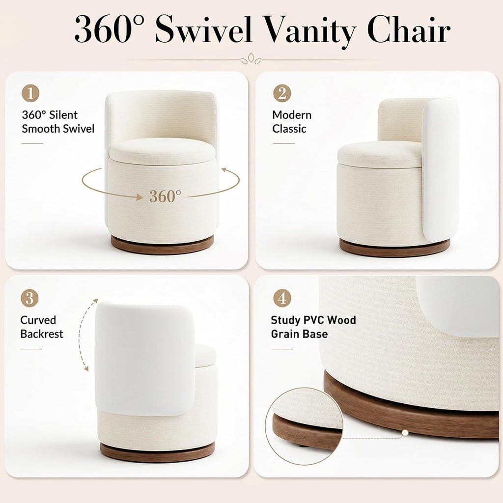 Swivel Round Backrest Storage Vanity Stool