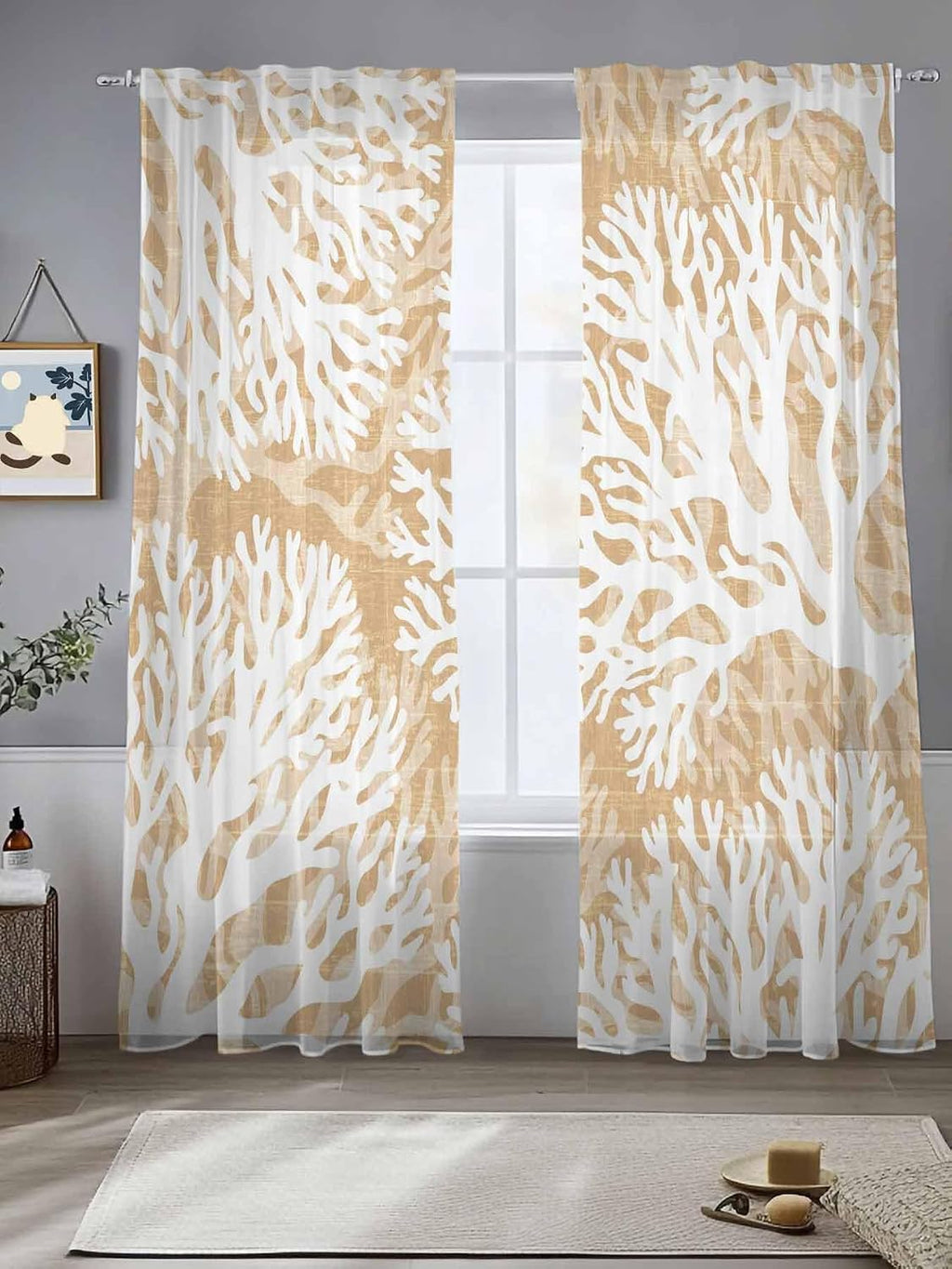 Coastal Coral Sheer Window Curtain Panels