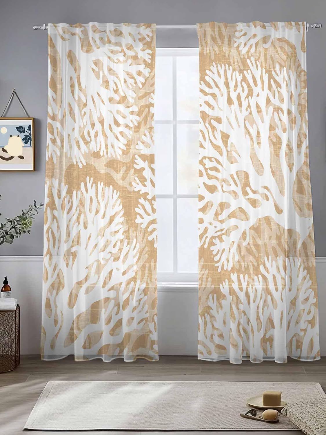 Coastal Coral Sheer Window Curtain Panels