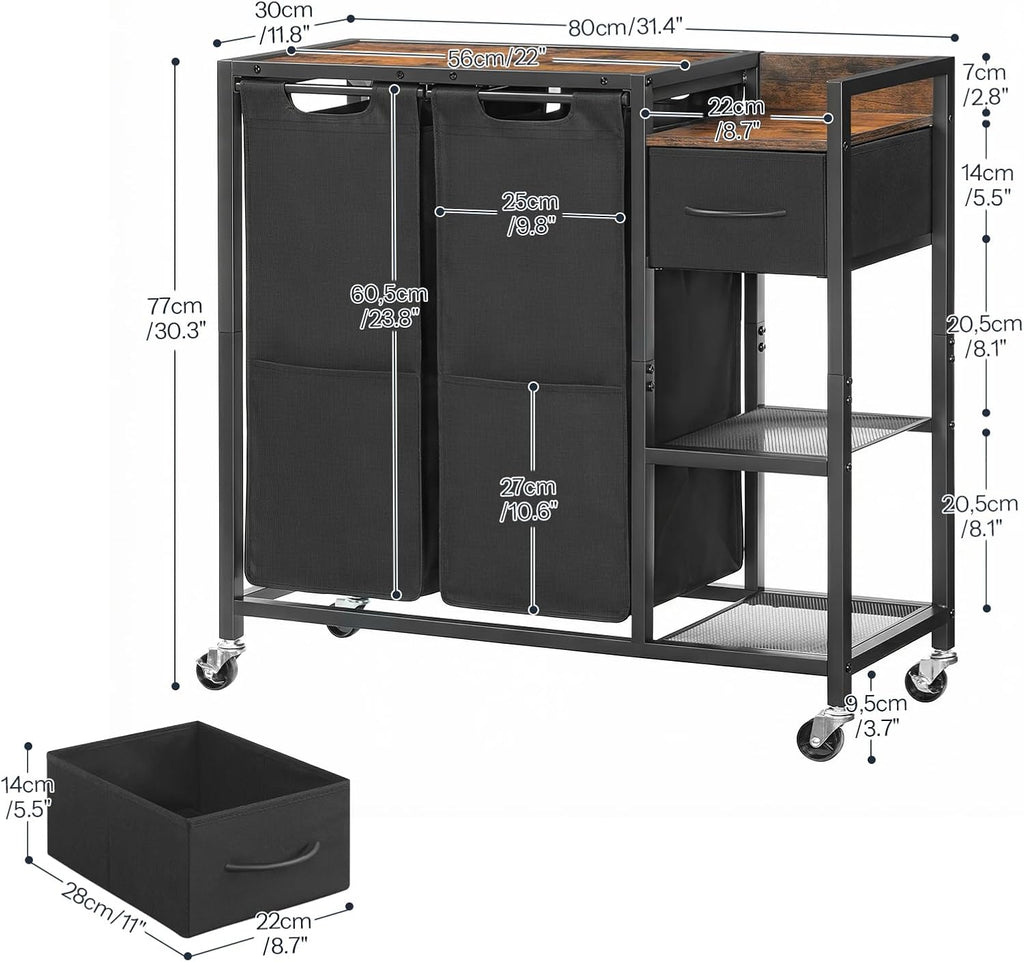 Rolling Two Compartment Laundry Sorter Cart