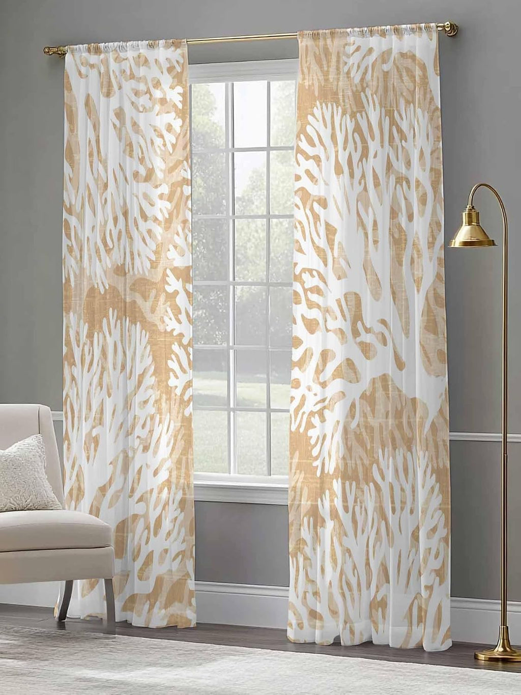 Coastal Coral Sheer Window Curtain Panels