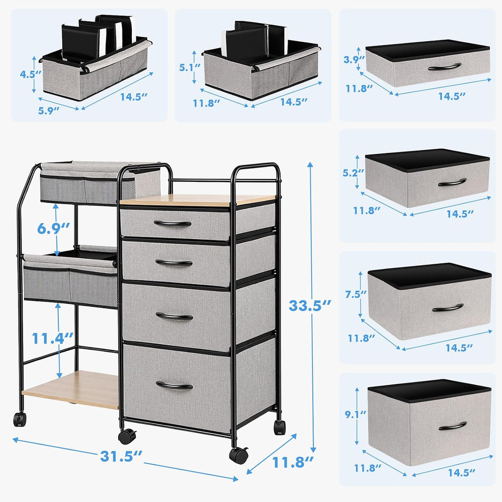 4 Tier Rolling Nursery Diaper Storage Cart