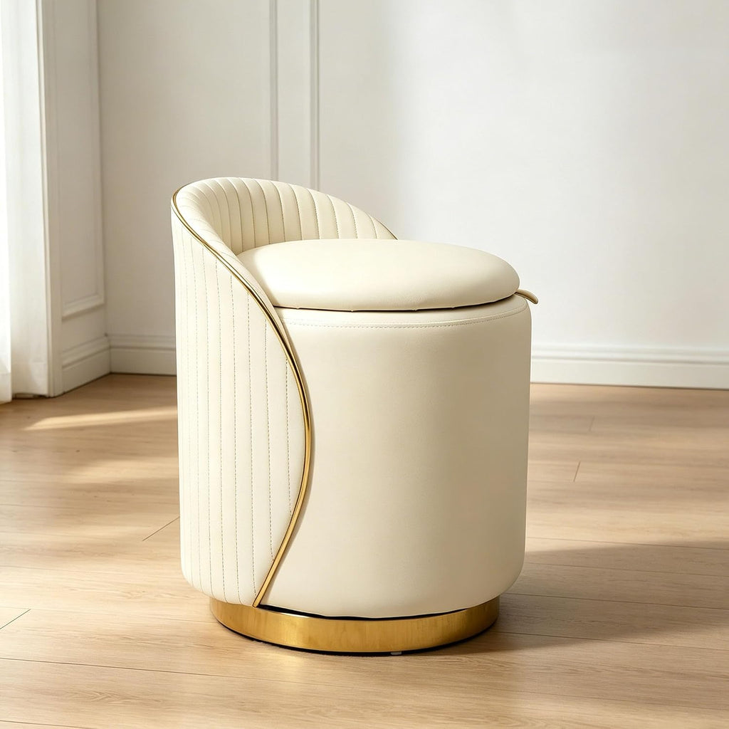 Swivel Leather Storage Makeup Stool
