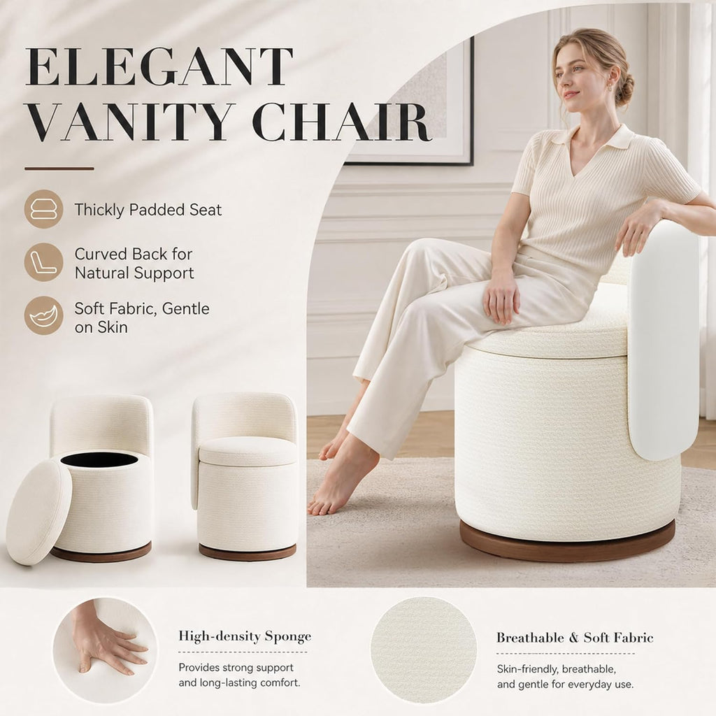 Swivel Round Backrest Storage Vanity Stool