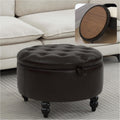Round Tufted Leather Storage Ottoman Tray
