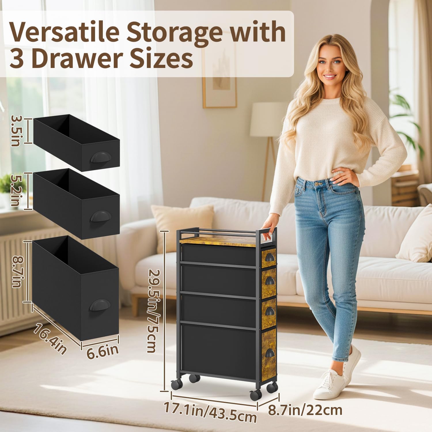 4 Tier Slim Rolling Bathroom Storage Cart