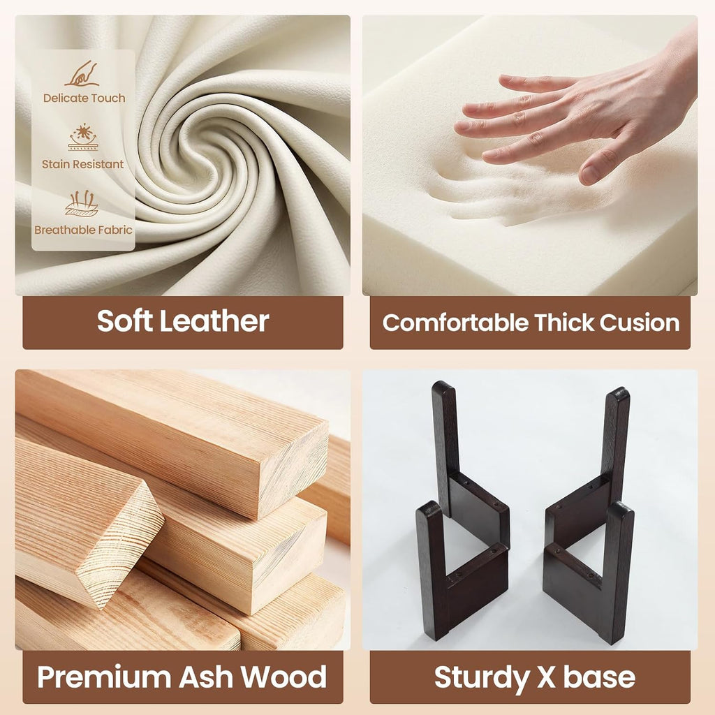 Wood Leg Round Leather Storage Ottoman