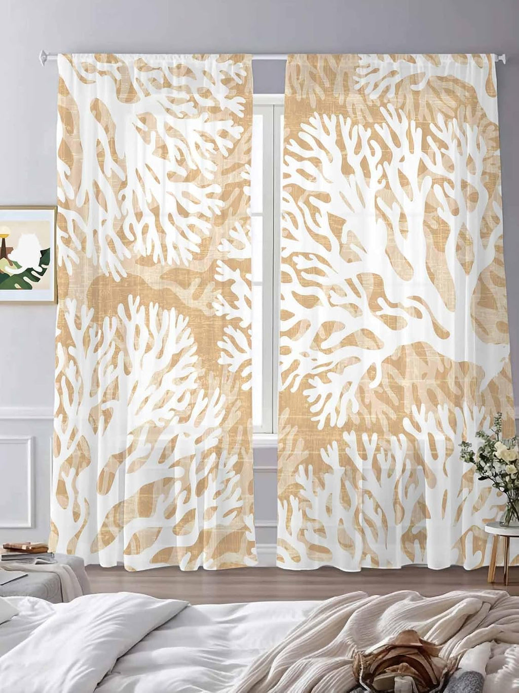 Coastal Coral Sheer Window Curtain Panels
