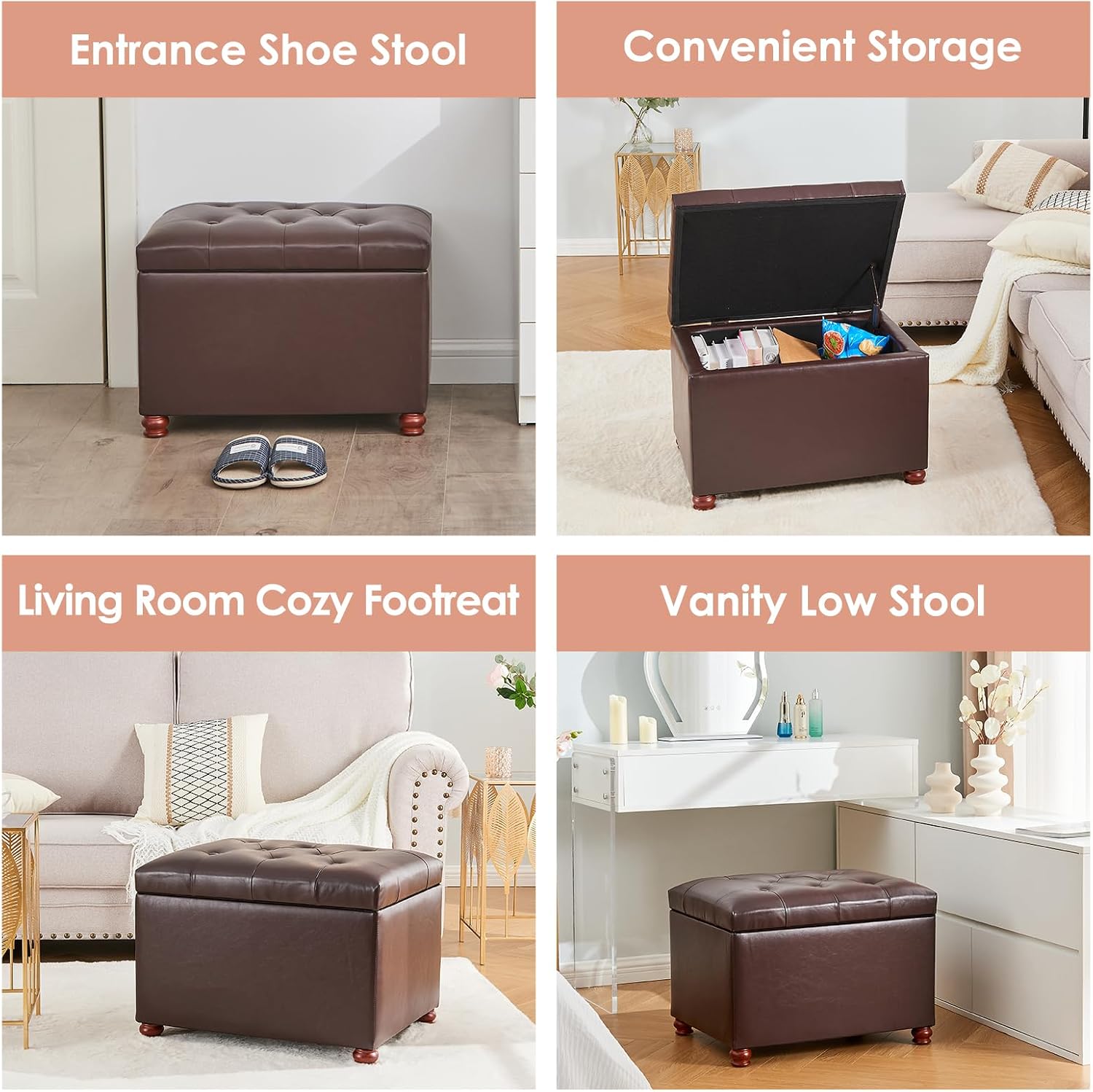 Cube Faux Leather Storage Ottoman Stool