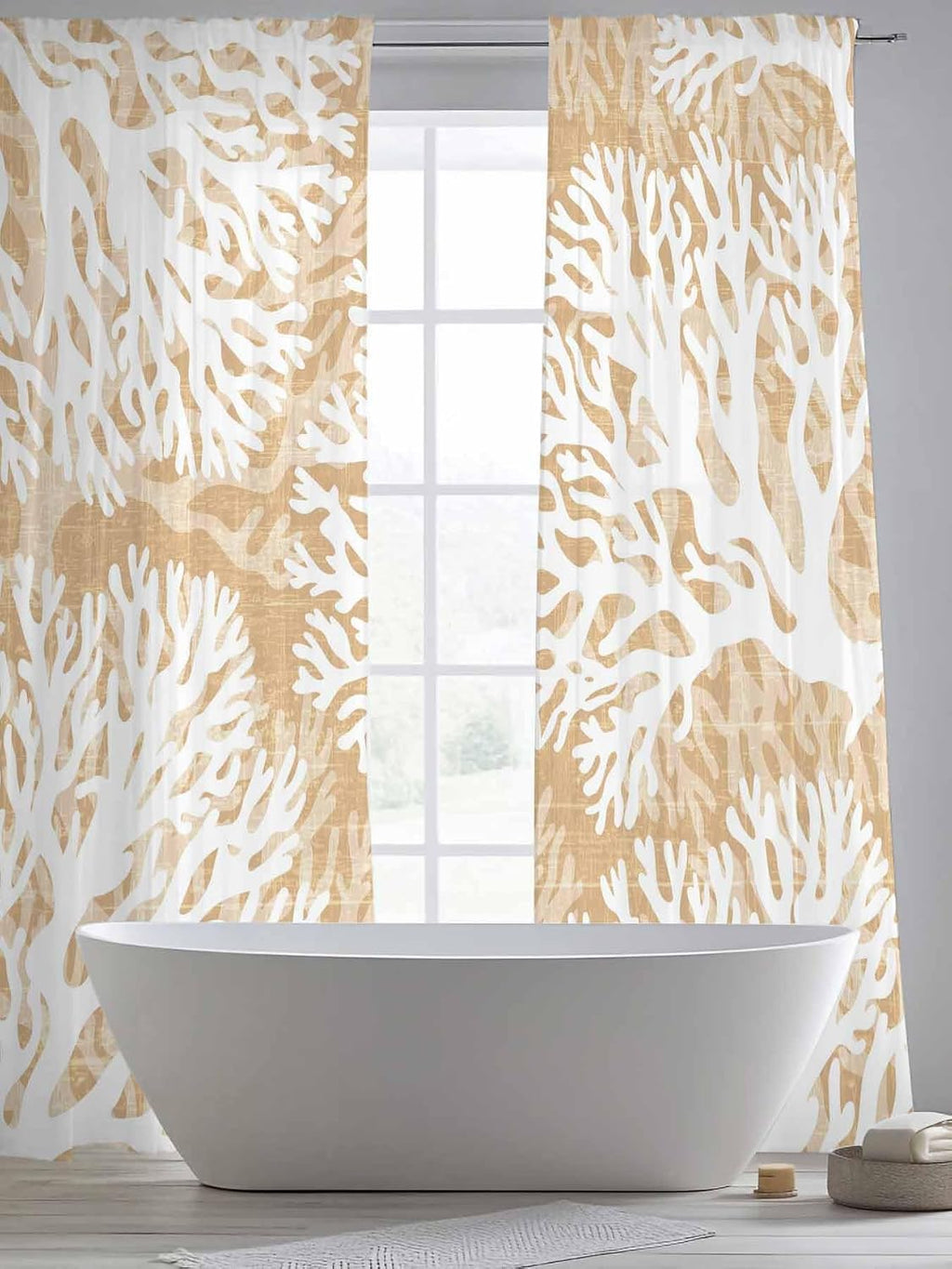 Coastal Coral Sheer Window Curtain Panels