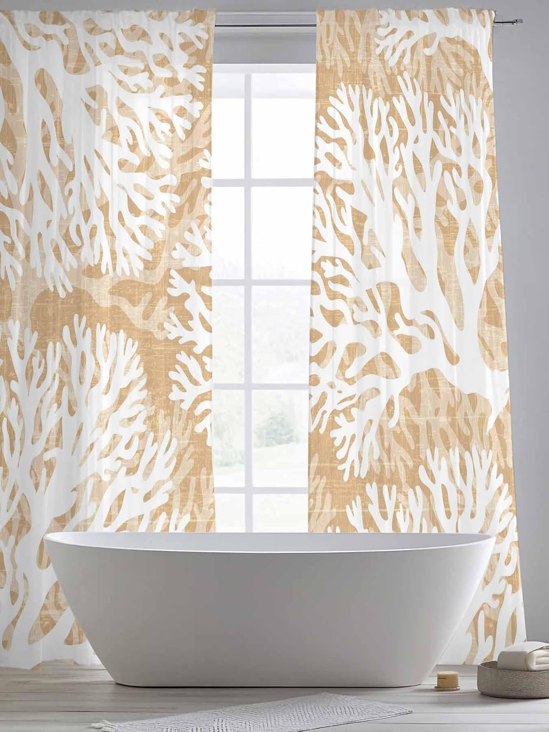 Coastal Coral Sheer Window Curtain Panels