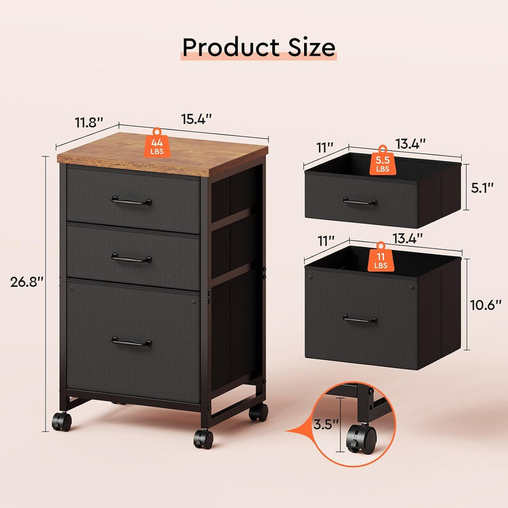 Rolling 3 Drawer Office Filing Cabinet