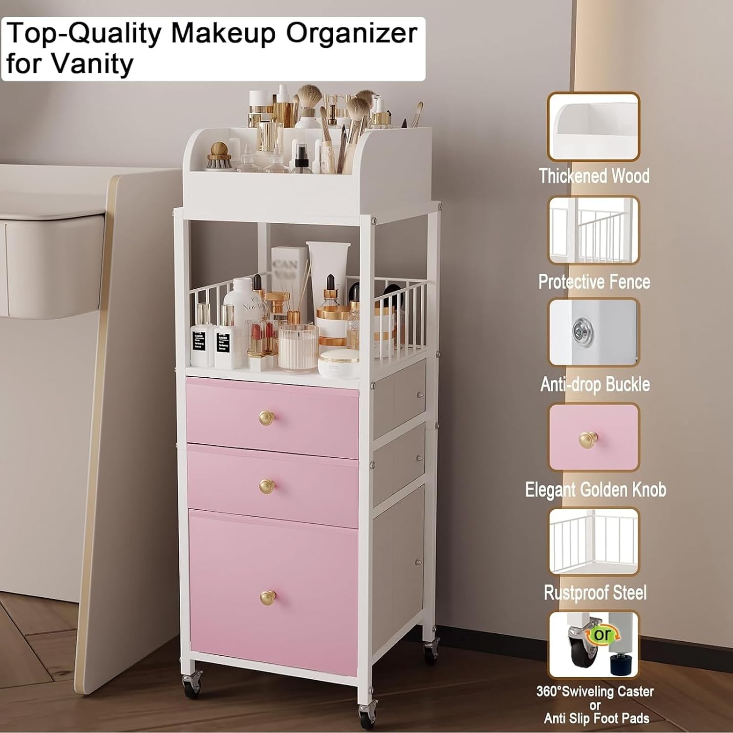 Rolling Multi-Drawer Cosmetic Storage Cart