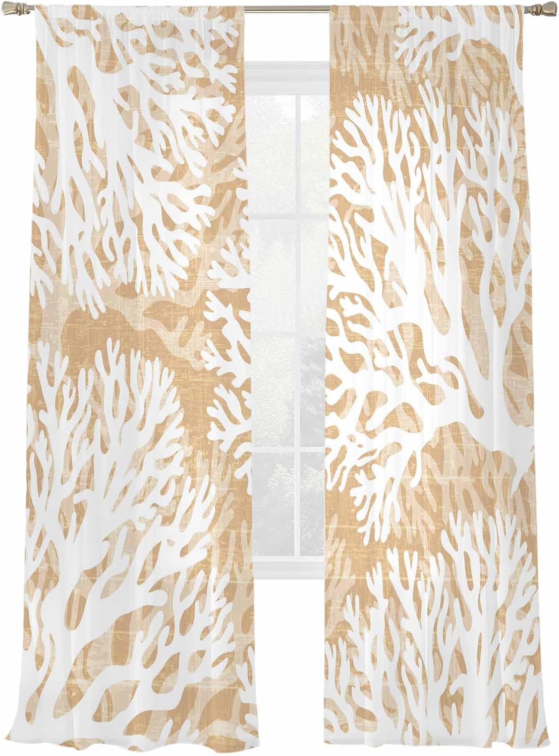Coastal Coral Sheer Window Curtain Panels