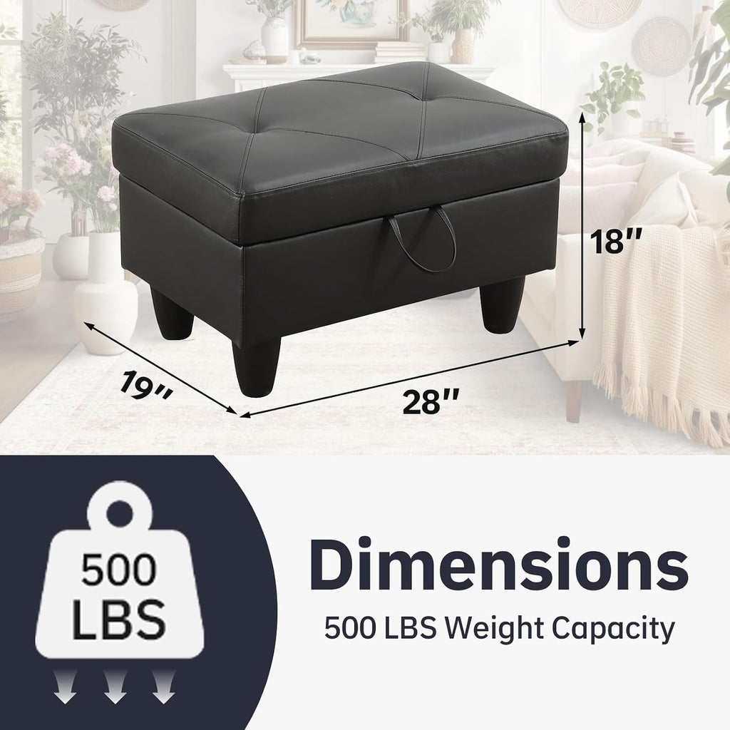 Rectangular Leather Padded Storage Ottoman