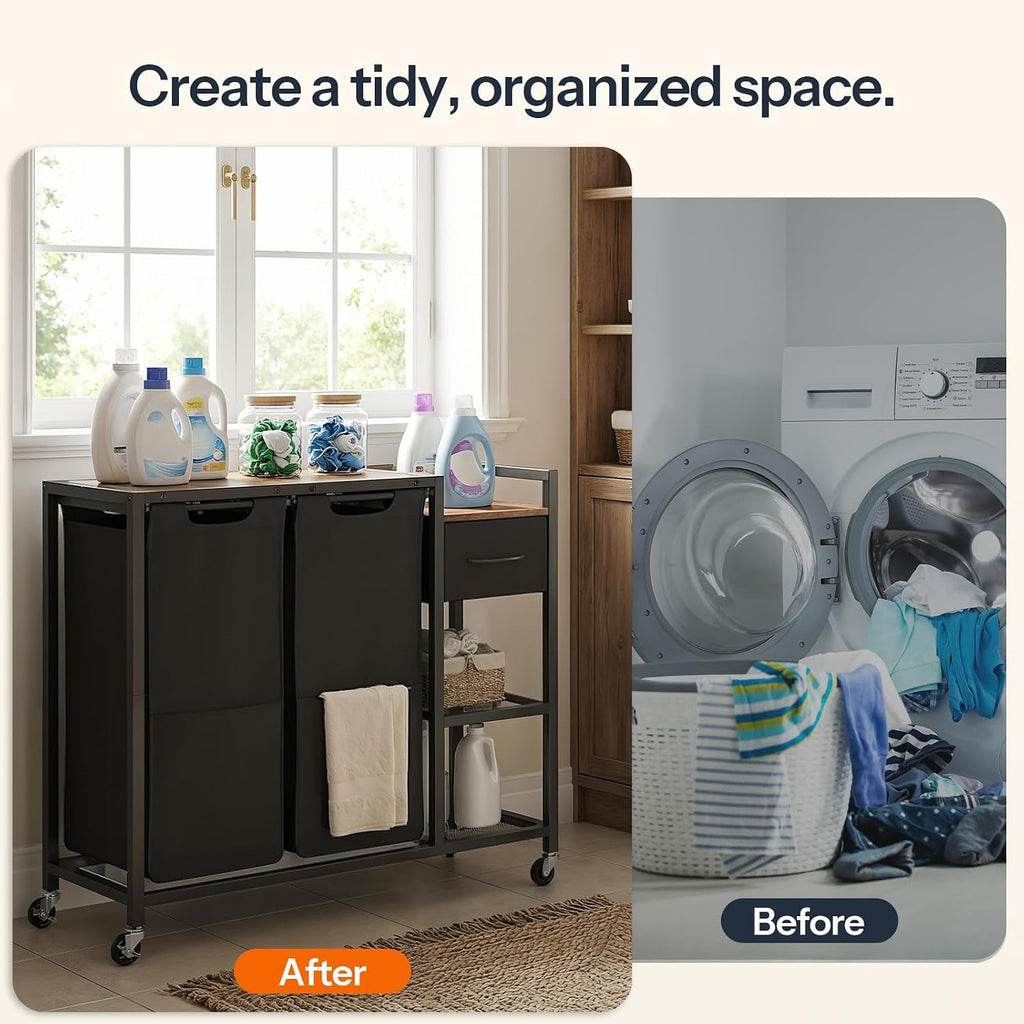 Rolling Two Compartment Laundry Sorter Cart