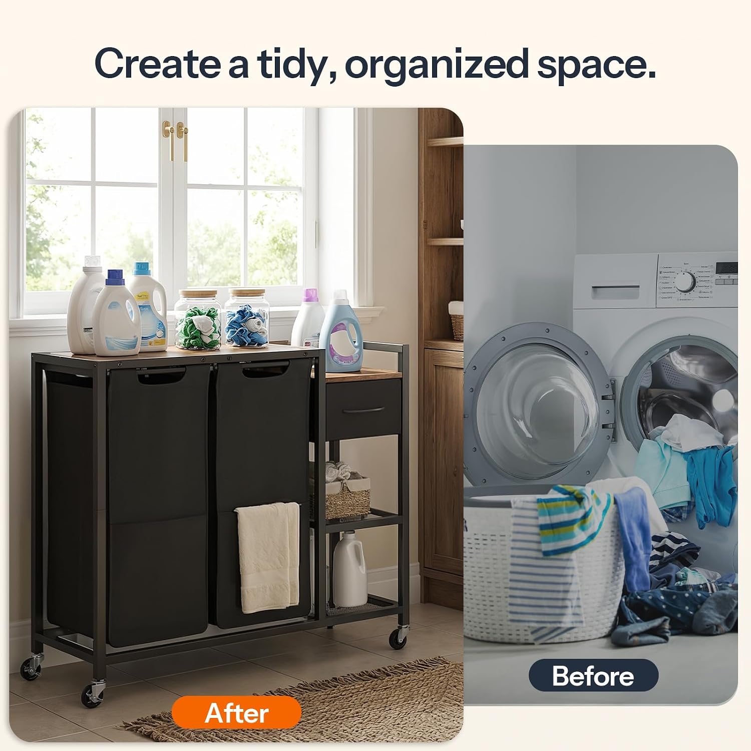 Rolling Two Compartment Laundry Sorter Cart