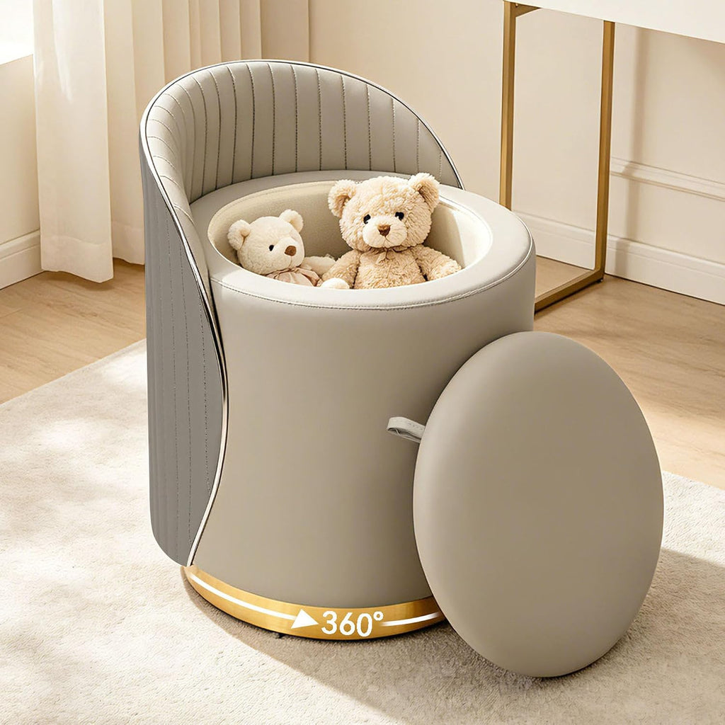 Swivel Back Leather Storage Vanity Stool