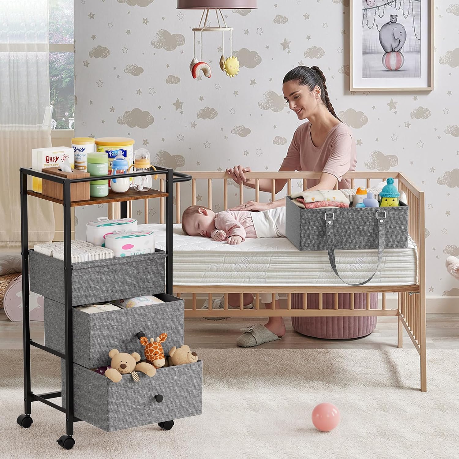 3-In-1 Rolling Nursery Storage Cart