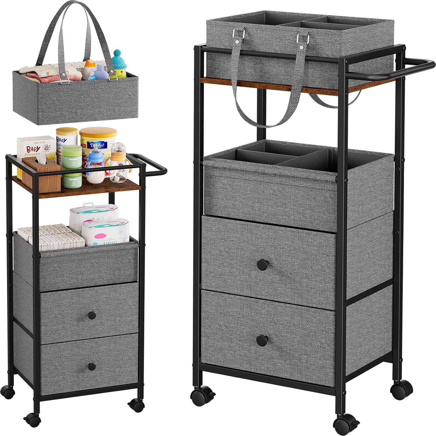 3-In-1 Rolling Nursery Storage Cart