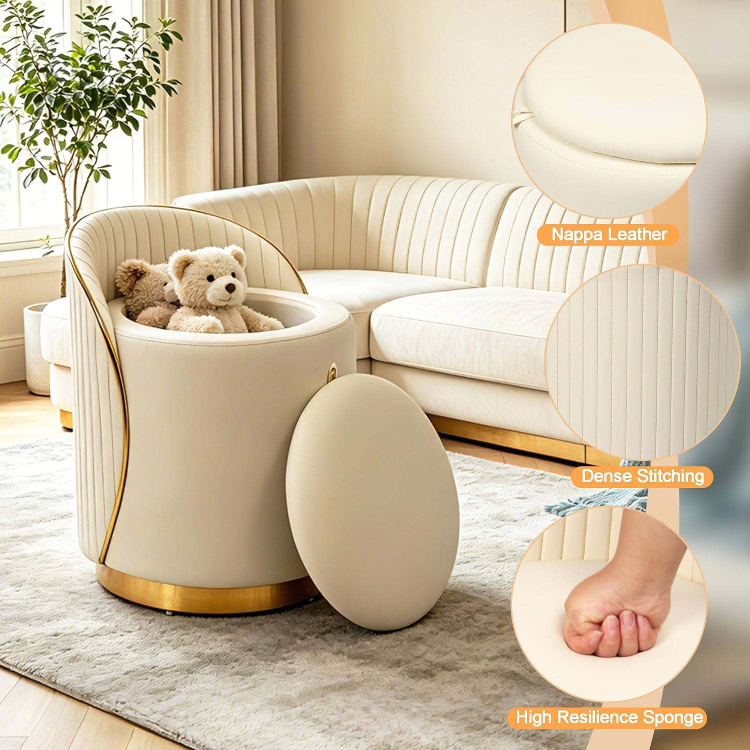 Swivel Leather Storage Makeup Stool