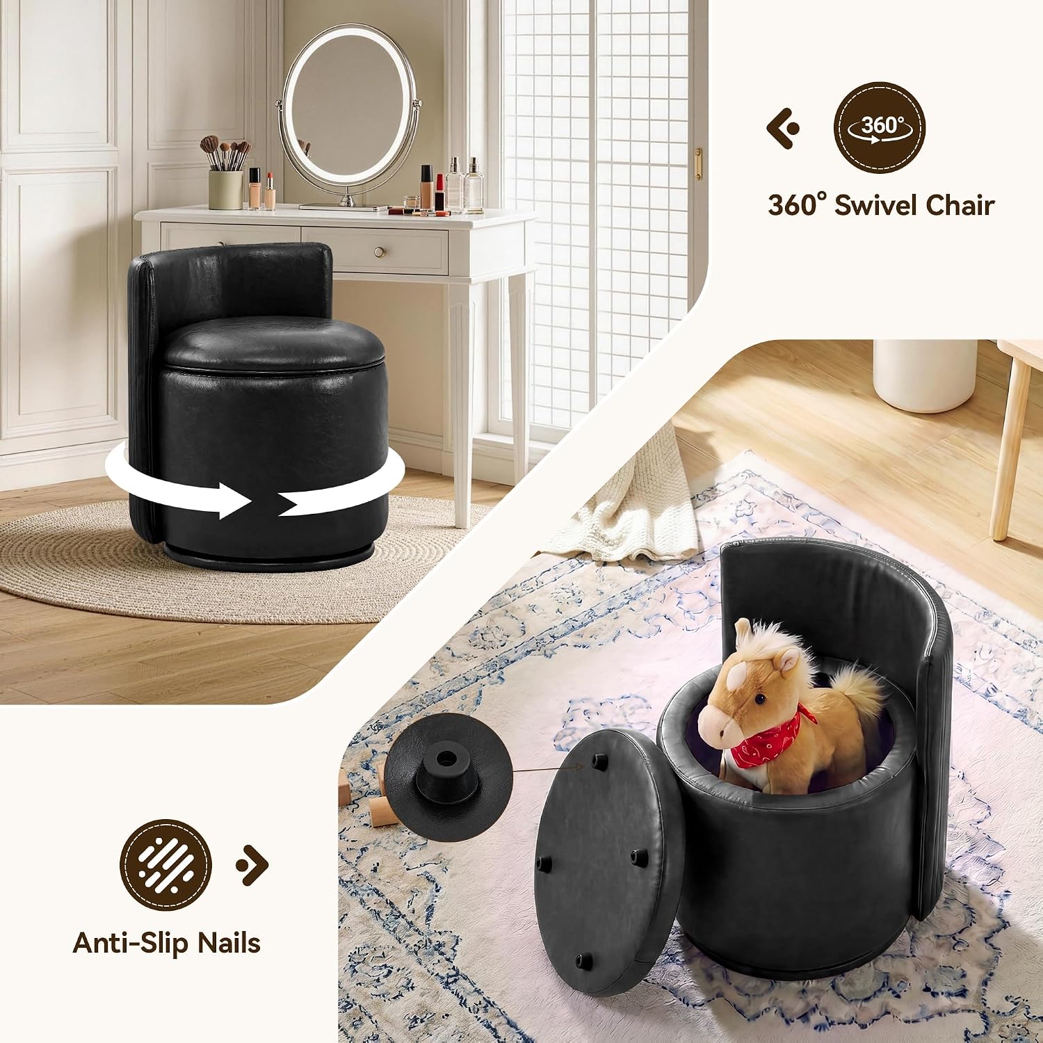 Swivel Backrest Leather Makeup Vanity Chair