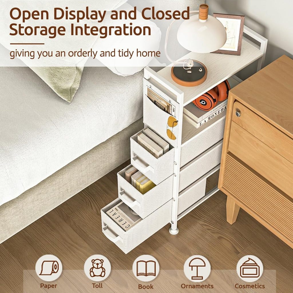 Rolling Narrow 3 Drawer Side Nightstand