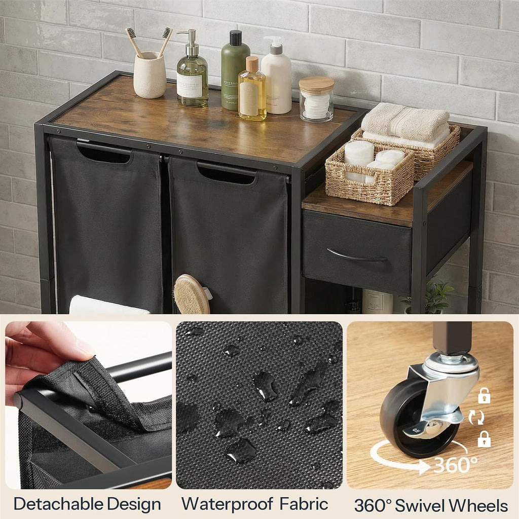 Rolling Two Compartment Laundry Sorter Cart