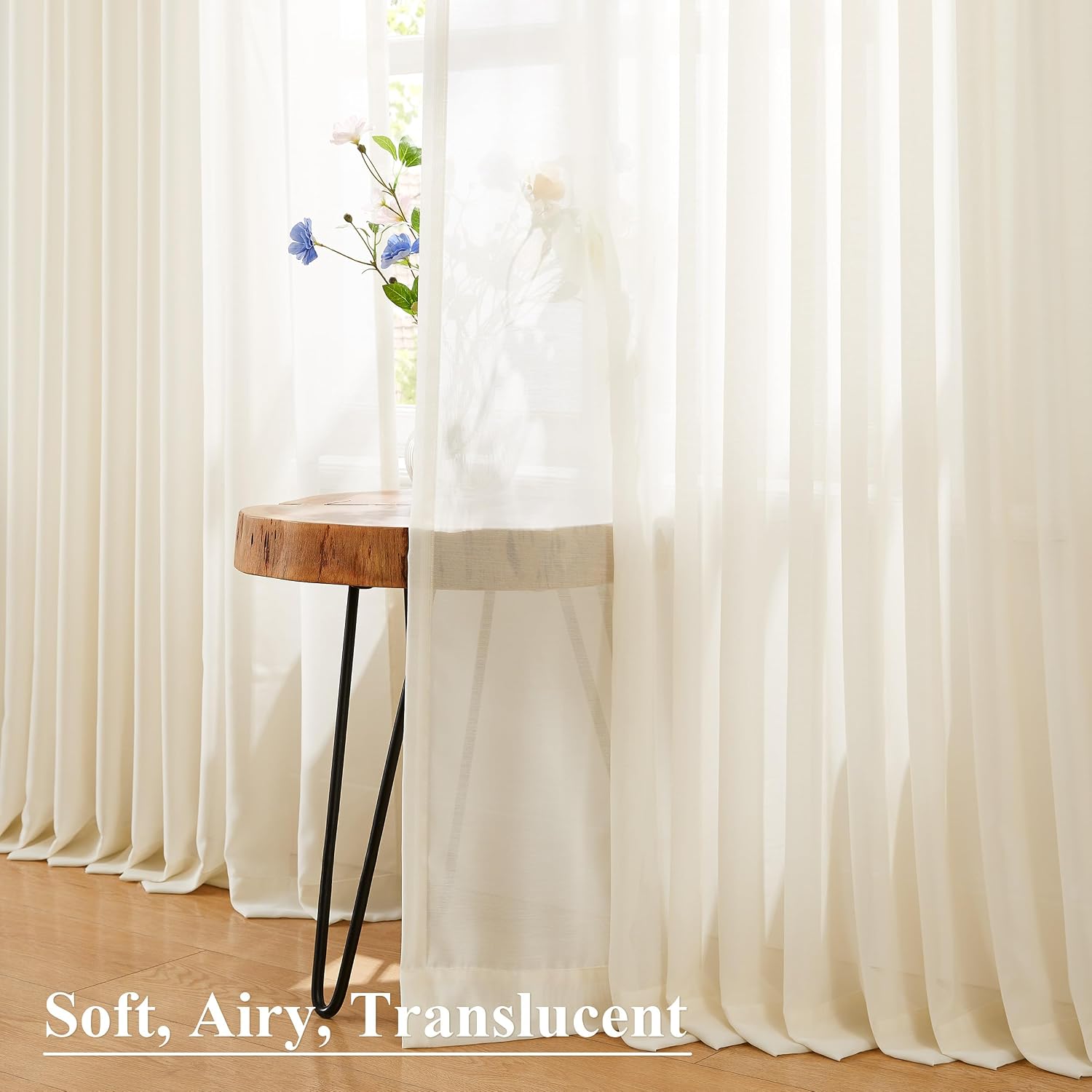 Ivory Textured Pinch Pleat Sheer Curtains