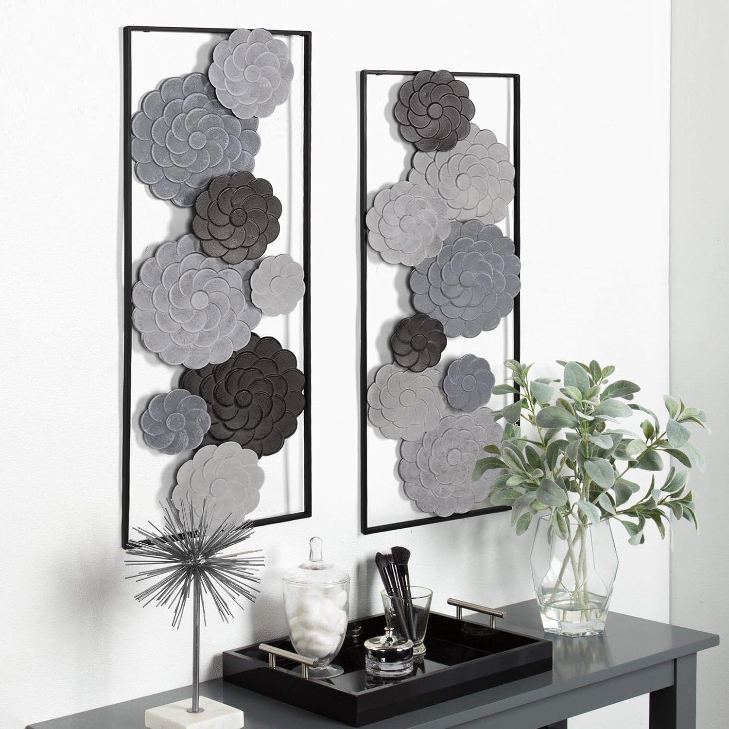 Framed Metal Flower Dual Panel Wall Art