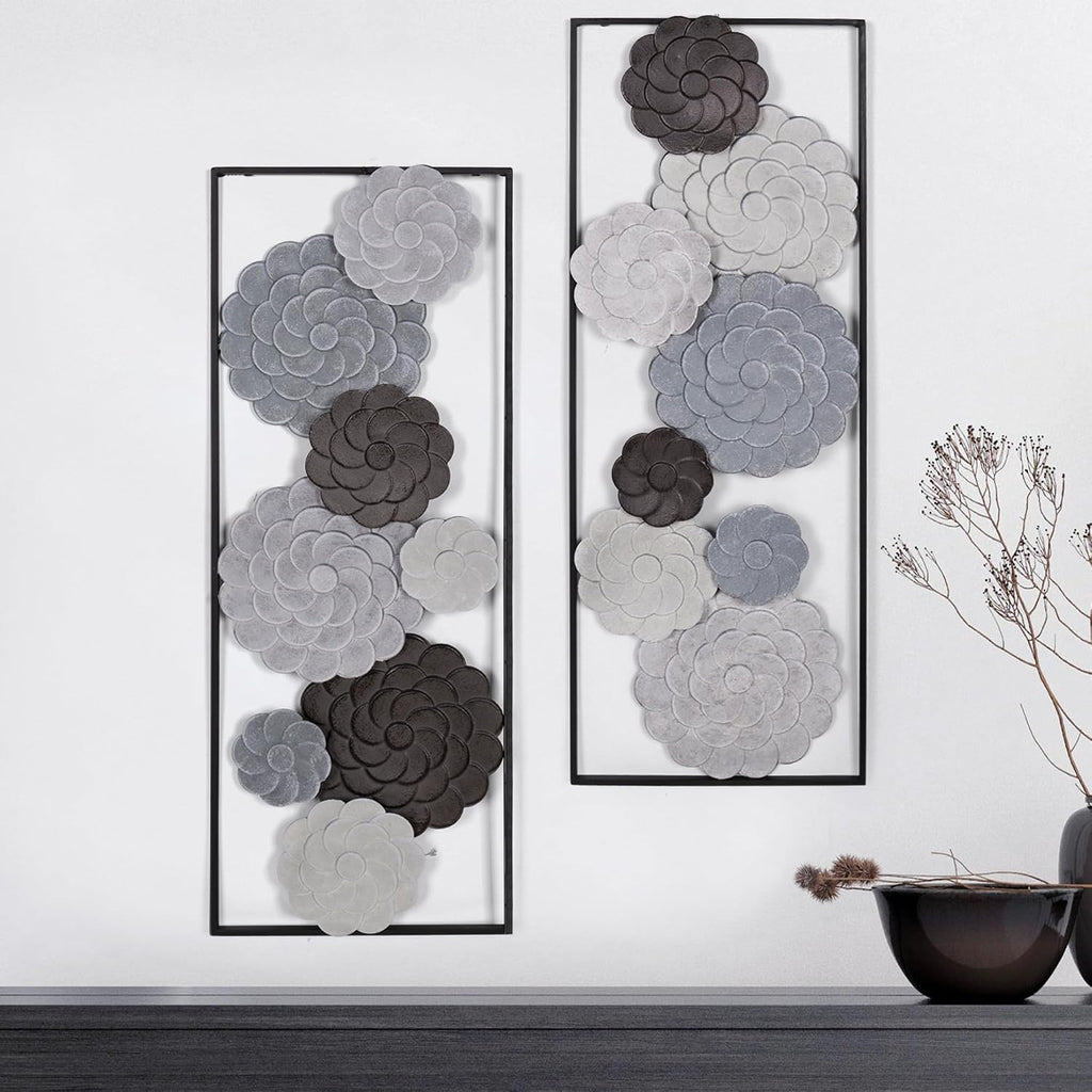 Framed Metal Flower Dual Panel Wall Art