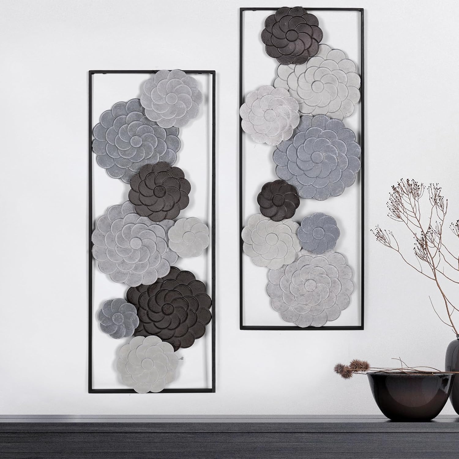Framed Metal Flower Dual Panel Wall Art