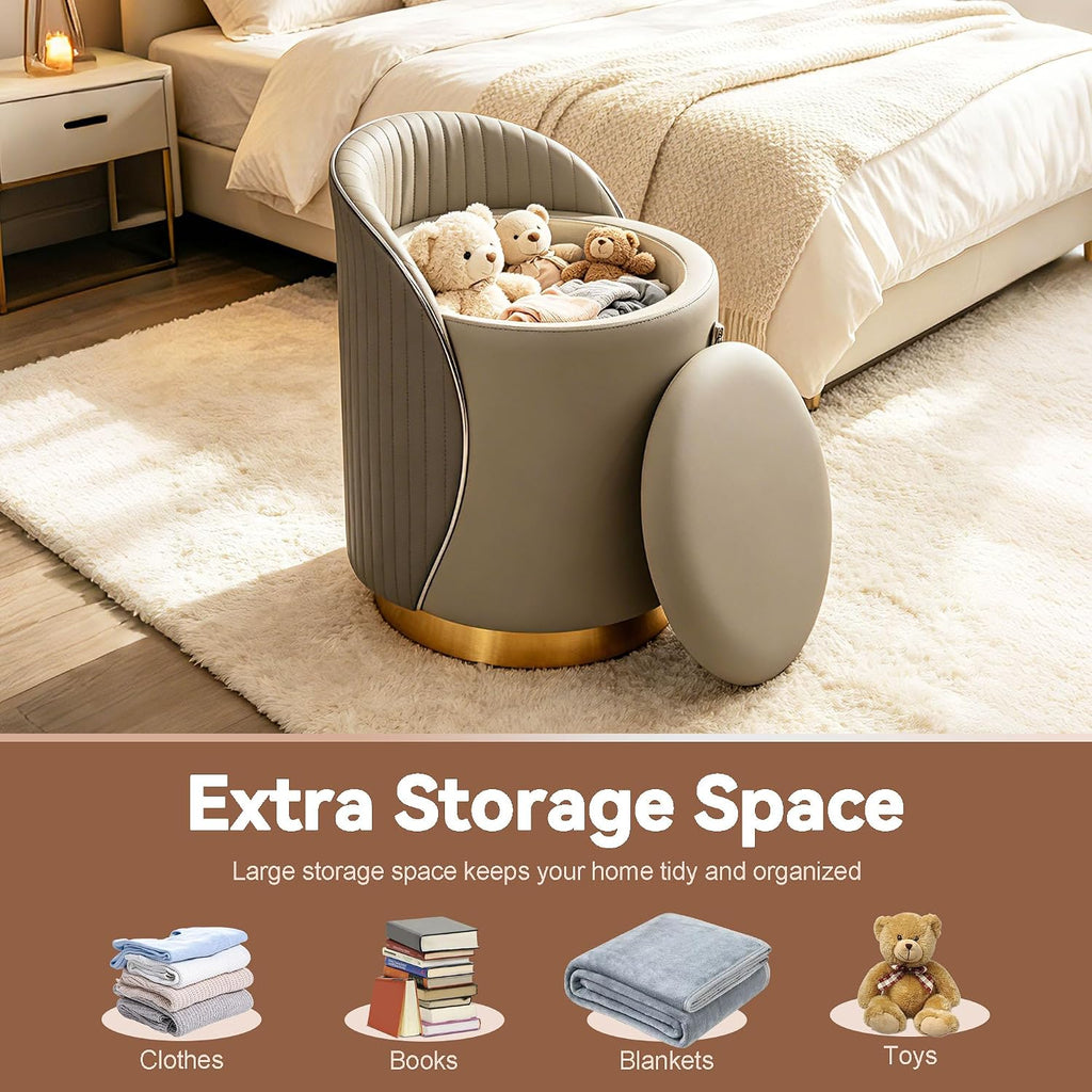 Swivel Back Leather Storage Vanity Stool