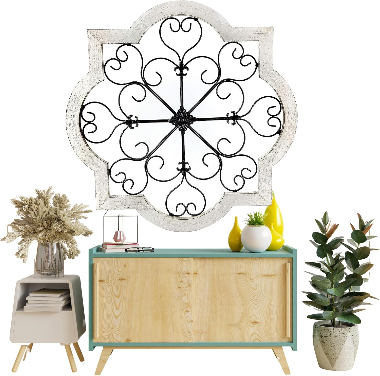 Rustic Floral Iron Wood Framed Wall Art