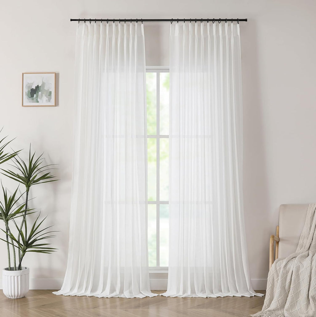 Linen Textured Pinch Pleat Sheer Curtains